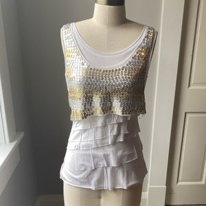 NWT Bebe Sequined Ruffle Tank Size XS